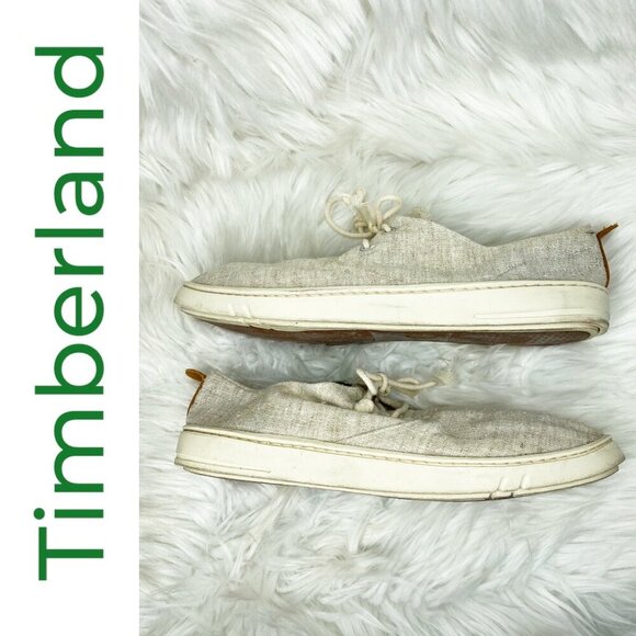 TIMBERLAND MENโS NATURAL CANVAS LACE UP BOAT DECK LOAFERS, SIZE 10.5 - Picture 3 of 10